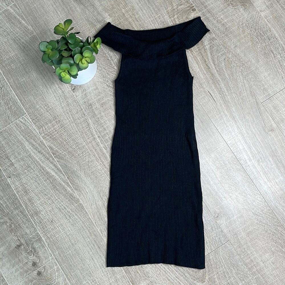 REVOLVE BY THE WAY Black Ribbed Off Shoulder Bodycon Dress Women’s Size Small